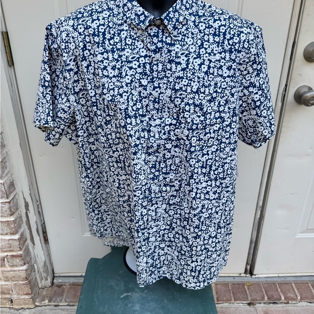 Sonoma Navy & White, Floral Print, Short Sleeve, Shirt, Size XL